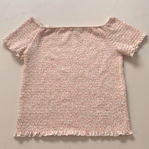 Off the shoulder floral print shirt, excellent condition.